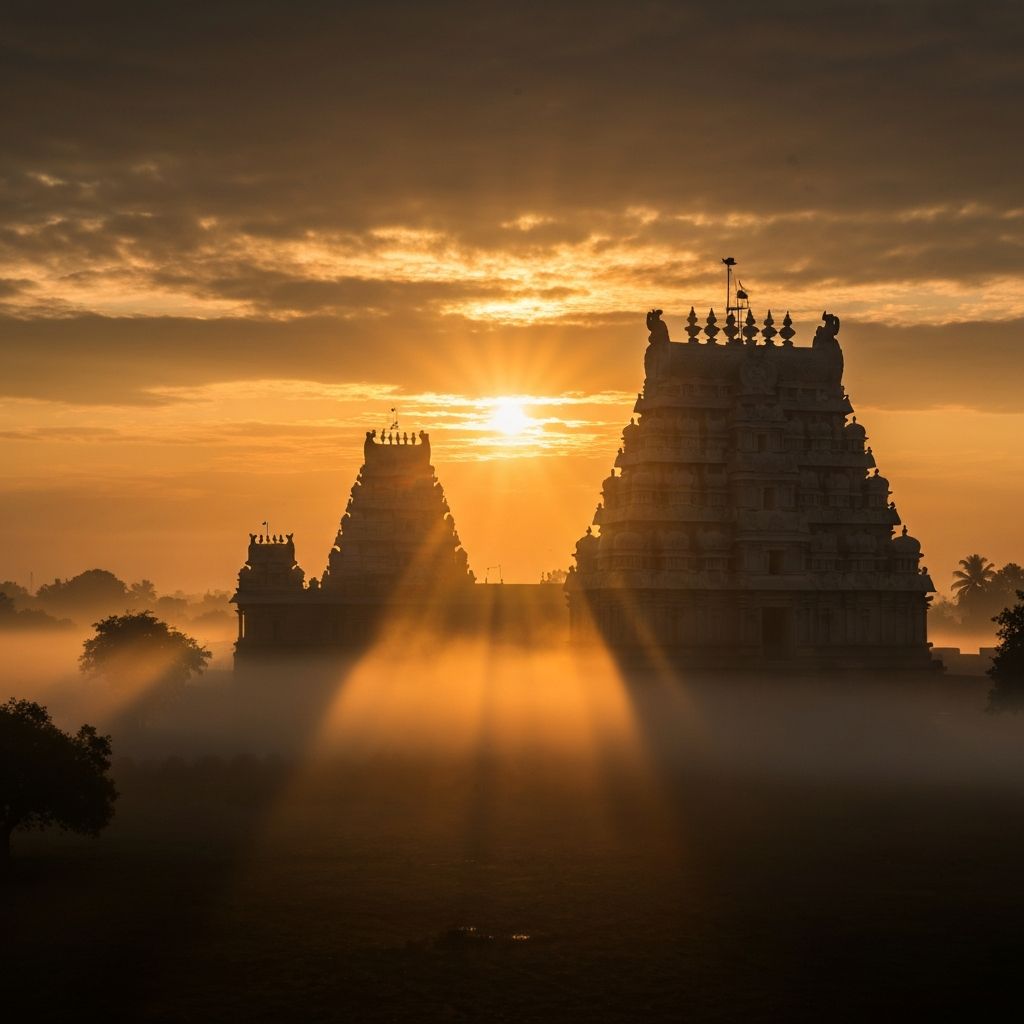 Sacred Indian temple at sunrise